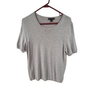 Ann Taylor Women's Knit Top Short Sleeve Round Neck Pullover Gray Size L Classic